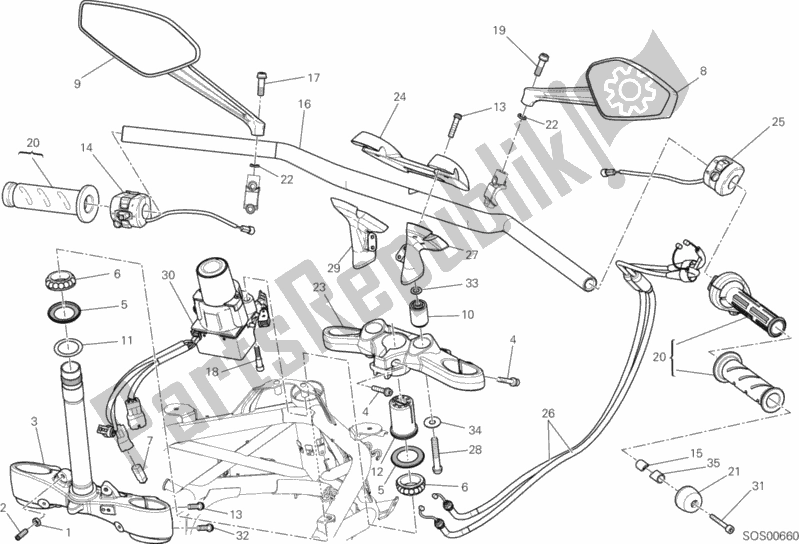 Alle onderdelen voor de Stuur van de Ducati Diavel USA 1200 2013